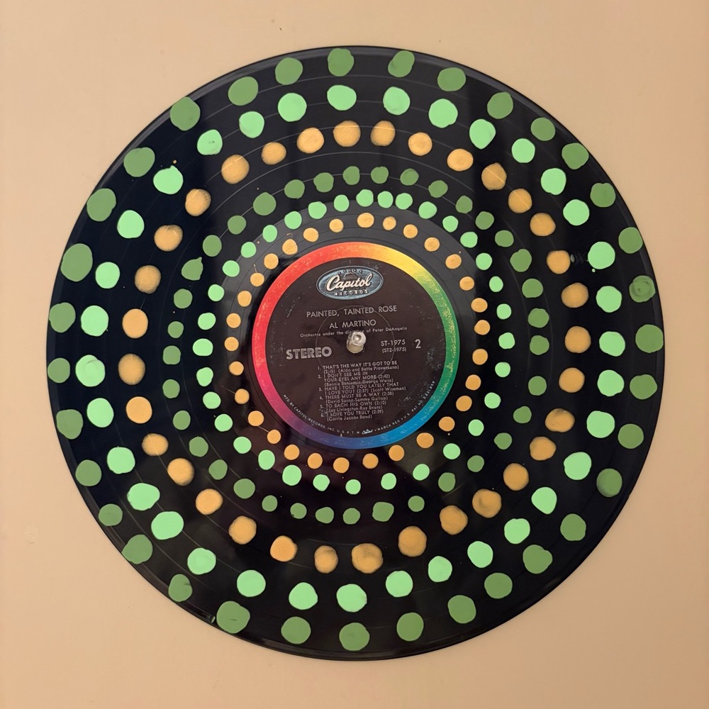 Vinyl Record with Green Hand Painted Mandala Dots (Saint Patrick's Day)